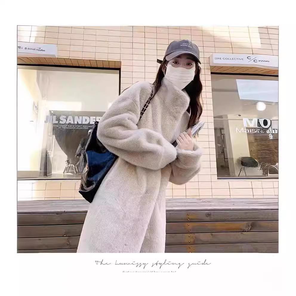 2024 Herbst und Winter verdickter langer Stehkragen Nerzhaar Nerzpelz integriertes Fell umweltfreundliche Pelzjacke Damenmantel