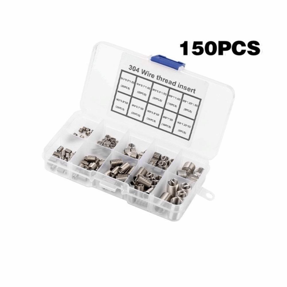 150 Stück 7 Größen Gewindereparaturwerkzeug M3-8 Silber Drahteinsatzschrauben Zündkerze 304 Edelstahl Gewindereparatursätze