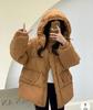 New counter high-end winter clothing hooded waist down jacket women's medium and long casual loose thickened white duck down
