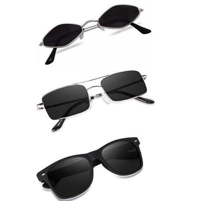 Sheomy Unisex Kombi-Angebot 3er-Pack Sonnenbrillen Quadratisch Rechteckig Retro Vintage Schmal Damen::Männer ,MAVE-014