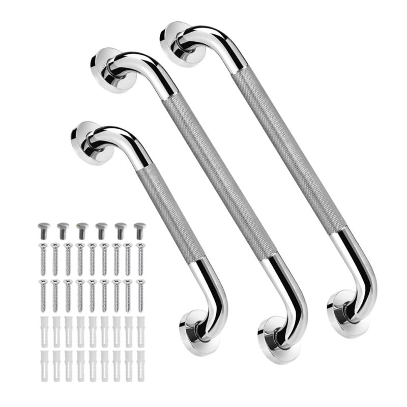 Pack Of 3 Bathroom Safety Grab Assistance Wall Mounted Handicap Handrails Steel For Tub Shower Toilet Support