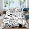 Compass Duvet Cover SetHand Drawn Windrose Floral Arrangement Design Compass Boating Theme PrintBedding Set DecorFull Size