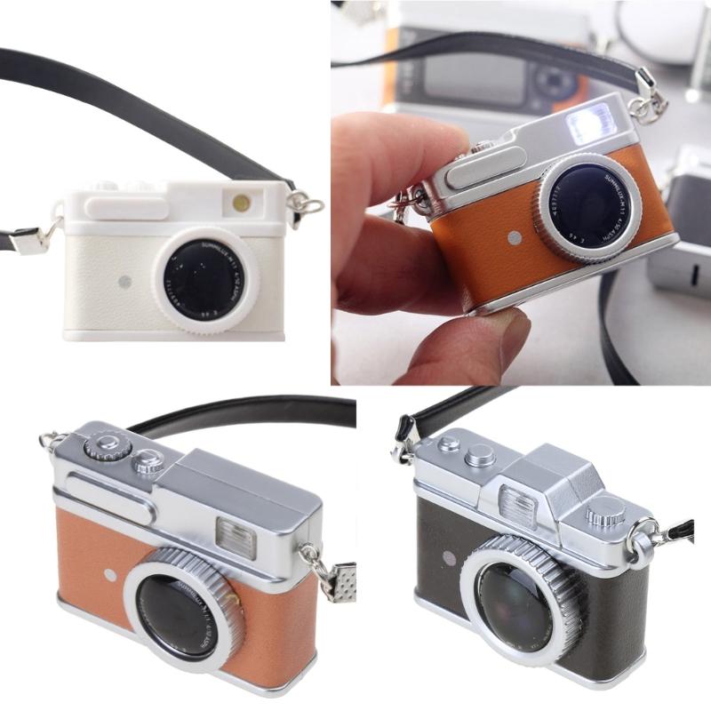 1:12 Dollhouse Mini Vintage Camera with Belt Model DIY Keychain Pendant for Children Adults DIY Handicraft Party Supply