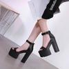 Fashion Summer Sexy 14cm Platform High Heels Buckle Strap Open Toe Sandals Chunky Heel Women Pumps Party Prom Shoes