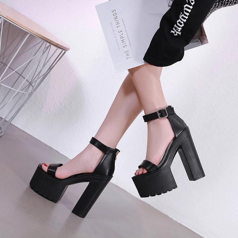 Fashion Summer Sexy 14cm Platform High Heels Buckle Strap Open Toe Sandals Chunky Heel Women Pumps Party Prom Shoes