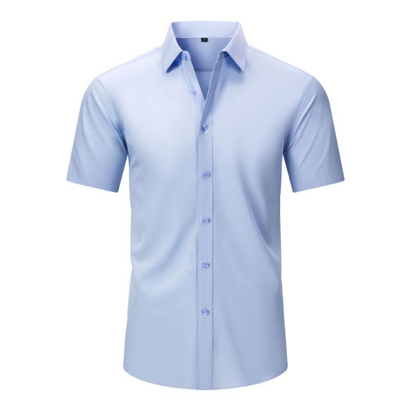 Heren Kortmouwig Effen Non-Iron Kreukvrij Grote Maat Business Casual Overhemd