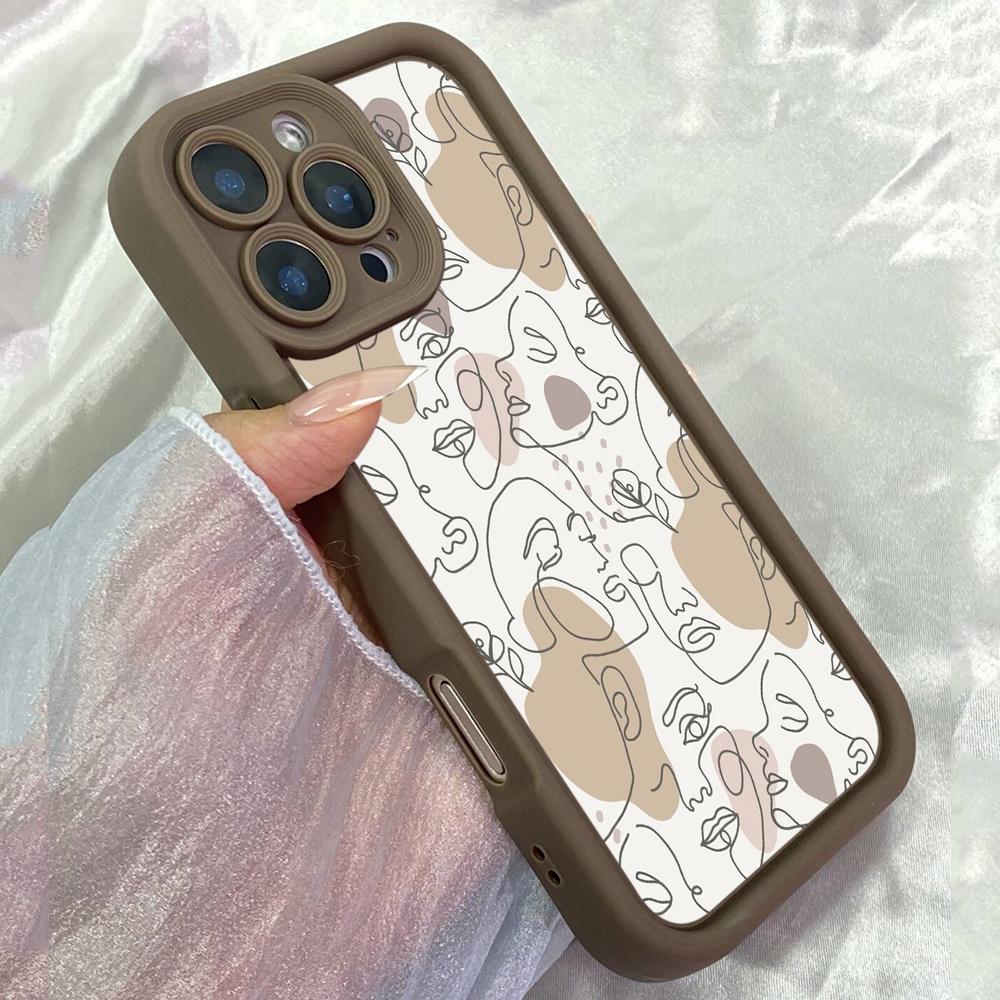 JT313 Lineart Faces Print for iPhone 17 16 15 14 Pro Max Samsung S26 S25 Ultra A17 A16 A07 A56 A06 A13 Xiaomi 15T Redmi 15c Note 14 Soft Case