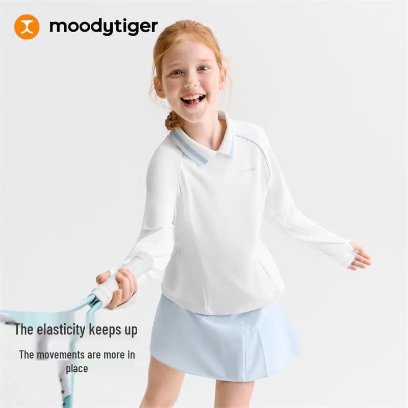 Moodytiger Girls' Long-Sleeve Moisture-Wicking Polo T-Shirt