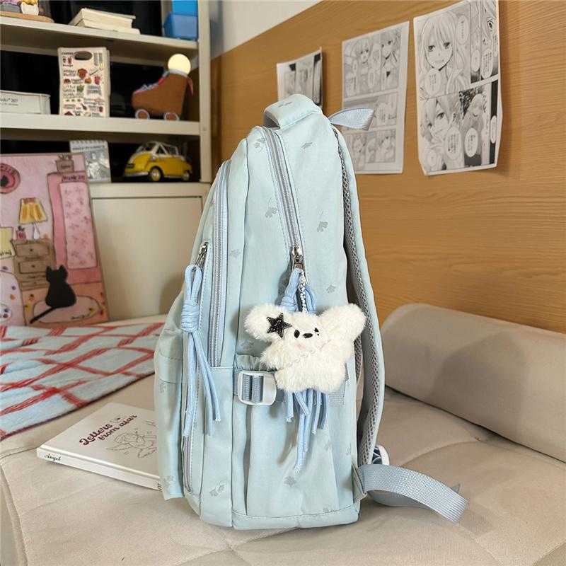 Cute Nylon Backpack for Women & Teens – Lightweight School Bag with Star Print and Decorative Tassels, Perfect for Daily Use