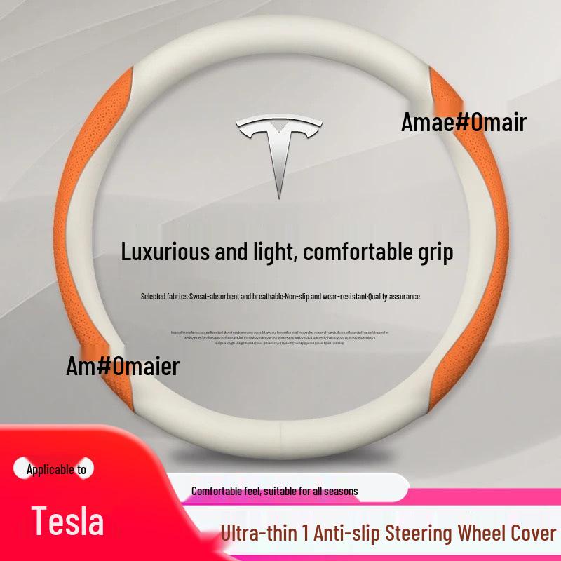 Tesla Steering Wheel Cover - Genuine Leather, Ultra-thin for Model 3 & Model Y