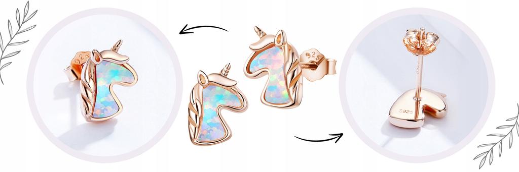 Unicorn Earrings, Plated, S925 Mother Of Pearl Unicorn Stud