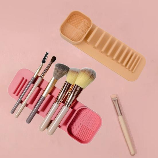 Silicone Makeup Brush Holder Wash Dry 2-in-1 Suction Cup Design Compact Size Waterproof Makeup Brush Stand