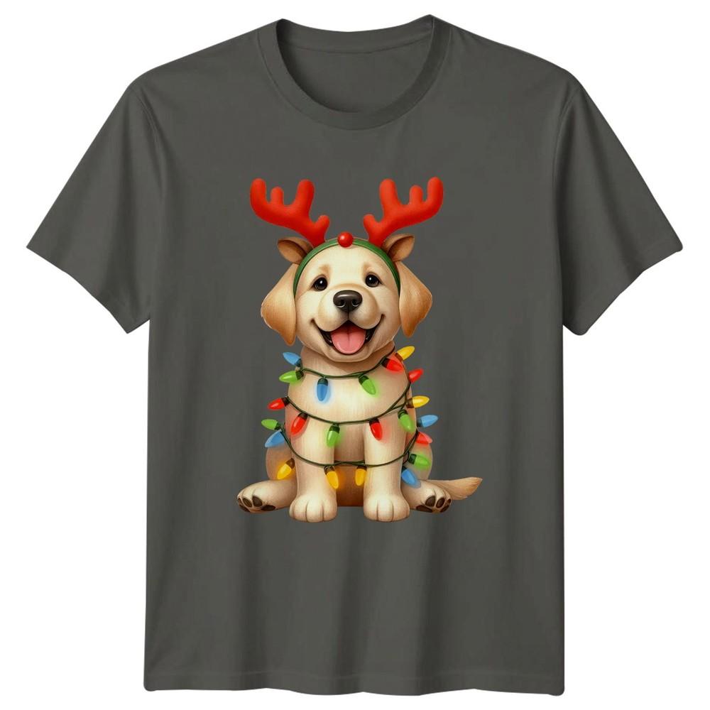 Christmas Puppy Reindeer Antlers Holiday Unisexs Unisexs Graphic Tee S