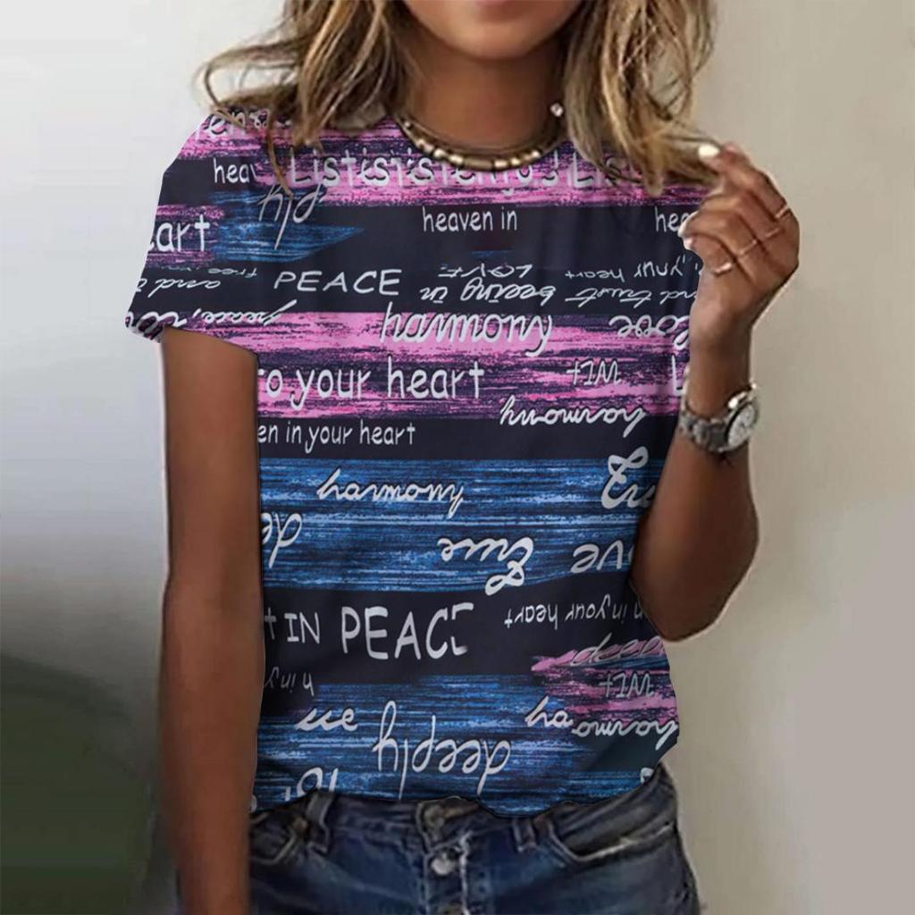 Women's 3D Gradient Floral Print O‑Neck Casual Short Sleeve Summer T‑Shirt