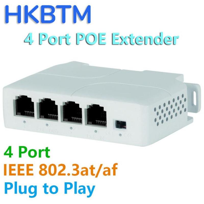 

HKBTM 4 Port PoE Extender Waterproof poe repeater for IP Port Transmission Extender for POE Switch NVR IP Camera бежевий