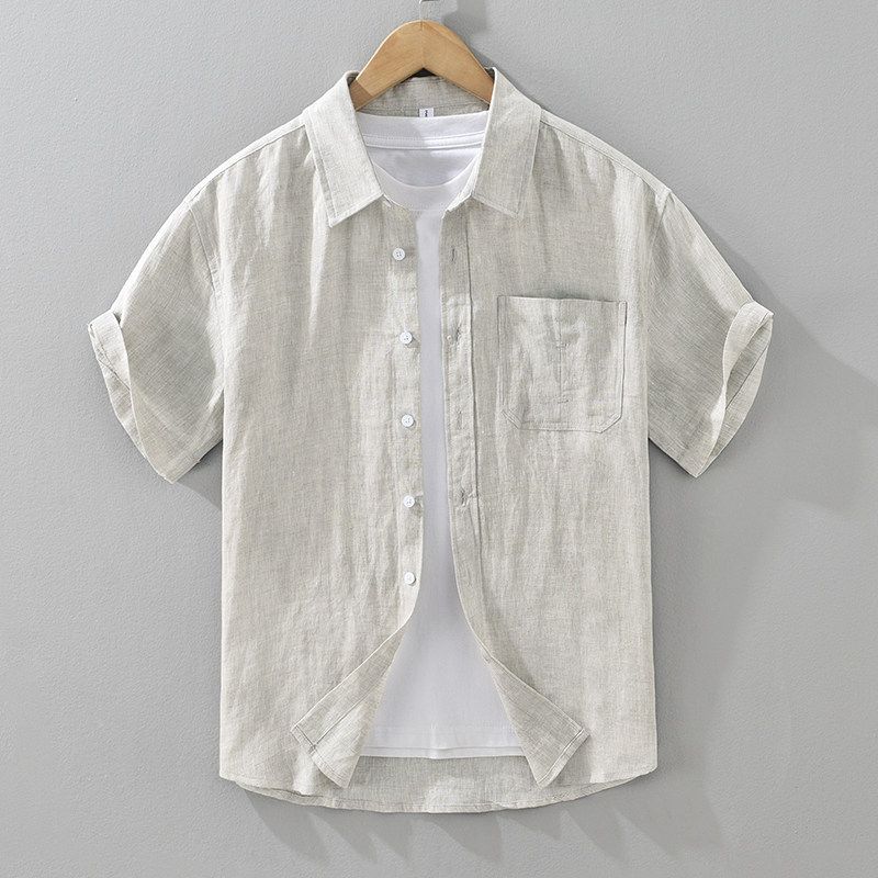 Foreign Trade Surplus Summer New All-Linen Short-Sleeve Shirt for Men, Loose Casual Half-Sleeve Shirt, Trendy Simple Top