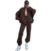 Autumn and Winter Women's Plus Size Solid Colour Lapel Long Sleeve Sweatshirt Fashion Casual Long Pants Suit