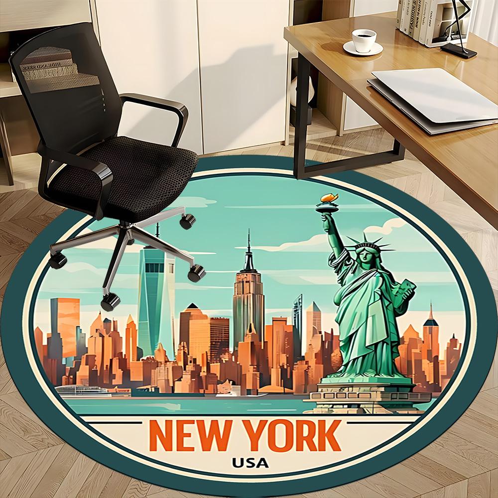 1pc New York Cityscape Office Round Area Rug, Indoor Mat Suitable ForOffice, Under Office Chairs Bedroom Living Room Home Decor, Room Deco,  N72