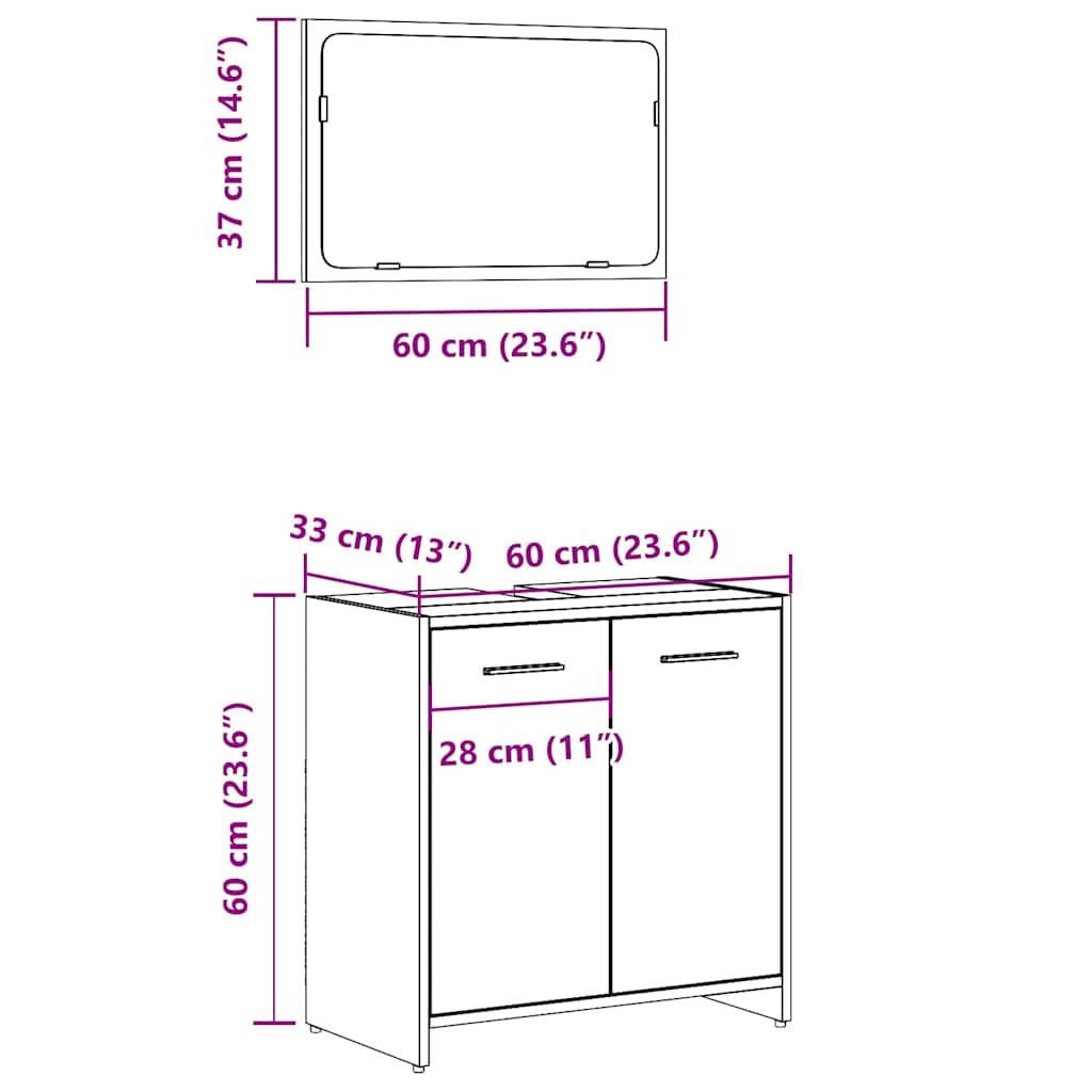 Bathroom Cabinet with Mirror Rustic Wood Look Engineered Wood
