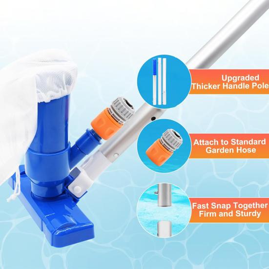 Pool Vacuum Cleaner Set Pool Floor Cleaner with Filter Bag Telescopic Pole ?Hand Pool Vacuum Cleaning Tool for Pool Pond