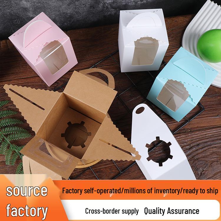 Single Cake Box with Handle and Window for Muffins, Egg Tarts, and Desserts