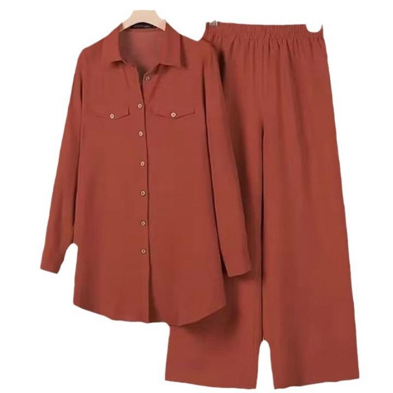 Muslim women's clothing spring and summer lapel collar long-sleeved bag cover shirt trousers set first-hand supply is comfortable