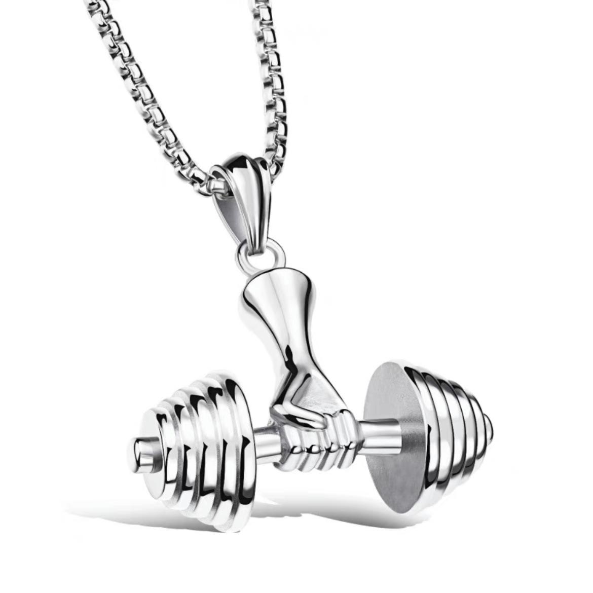 Neuer Schmuck Hantel Langhantel Anhänger Fitness Herren Halskette white