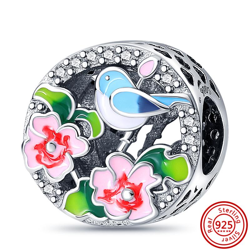 925 Copper Dragonfly Butterfly Flowers Ladybug Four Leaf Clover Tree Love Spring Beads Fit Pantaro Charms Bracelet DIY Zircon