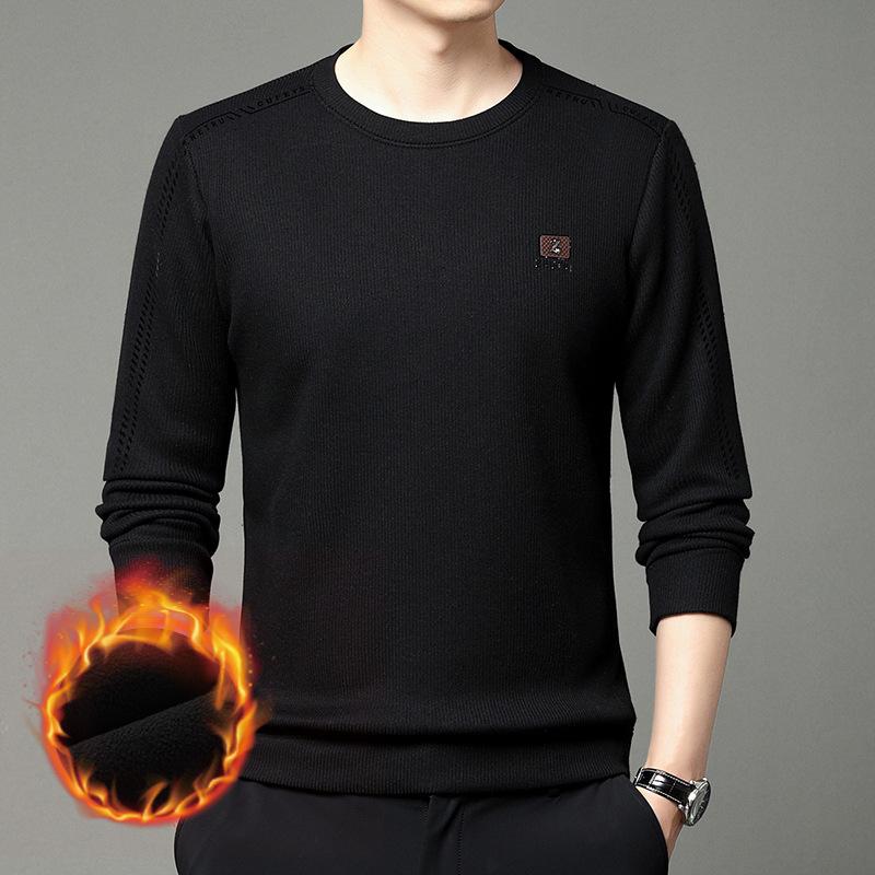 Autumn and Winter Men's Sweatshirt Thickened Top New Style with Wool, Mulberry Silk and Velvet Round Neck with Warm Knitted Inner
