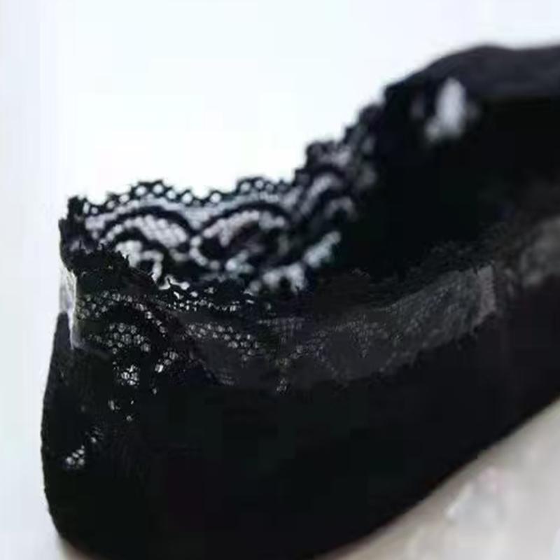 5 Pairs of WOMEN'S Spring/summer Sweat Absorbing Deep Necked Silicone Anti Slip Thin Cherry Blossom Lace Boat Socks