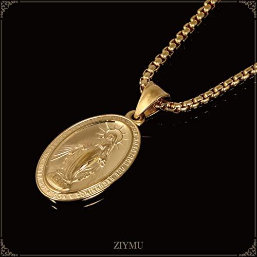 ZIYMU Virgin Mary Miraculous Medal Pendant Necklace with Venetian Chain, 50cm, Gold, Men's, Zm-p-051g