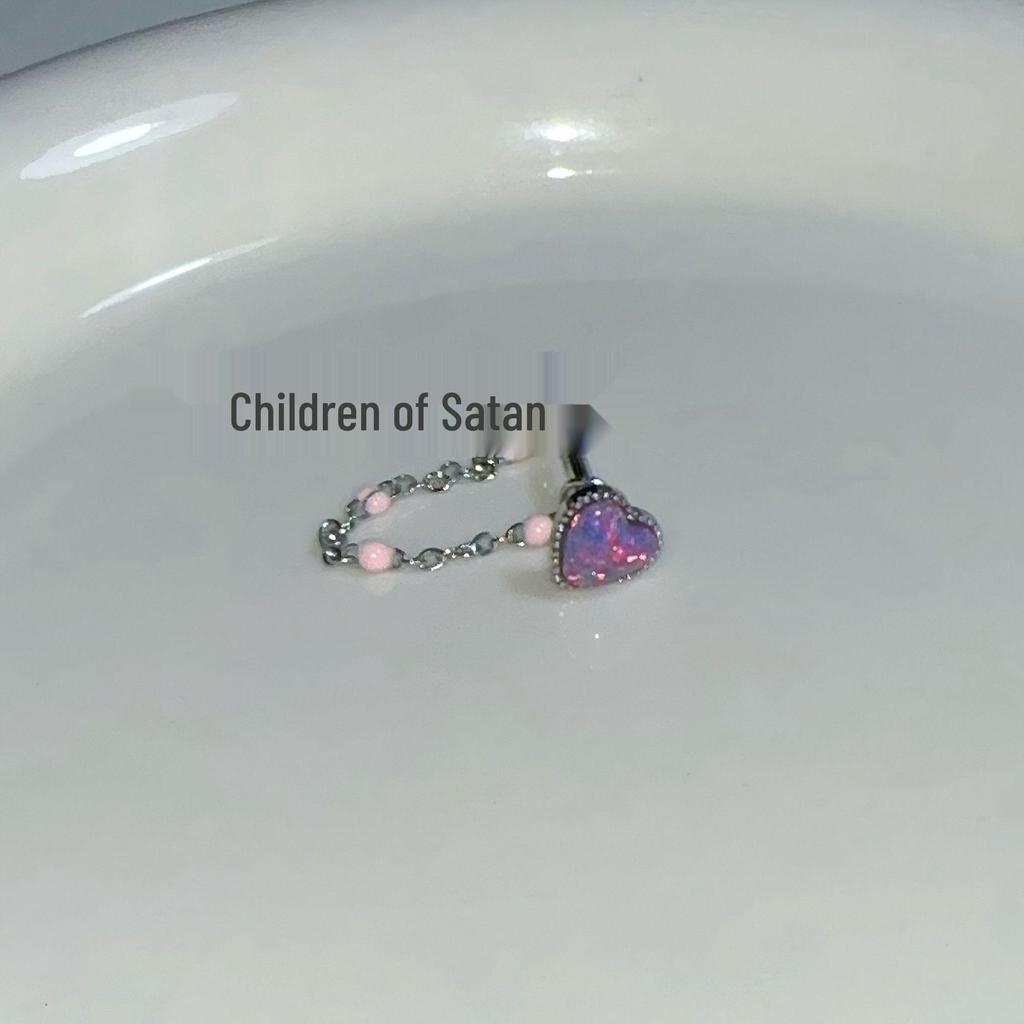 Satan's Child Pampered Mermaid Heart Opal Tongue Stud - Titanium Steel Chain Tongue Ring