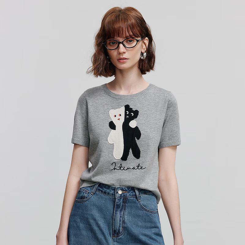 Chuyu Women's 2025 Summer Cartoon Applique Wool Blend Short Sleeve T-Shirt