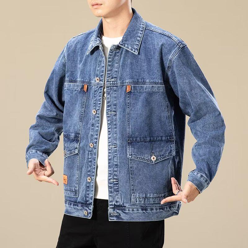 Men's 2026 Trendy Japanese Denim Jacket: Versatile, Loose-Fit, Multi-Pocket Workwear for Spring and Autumn