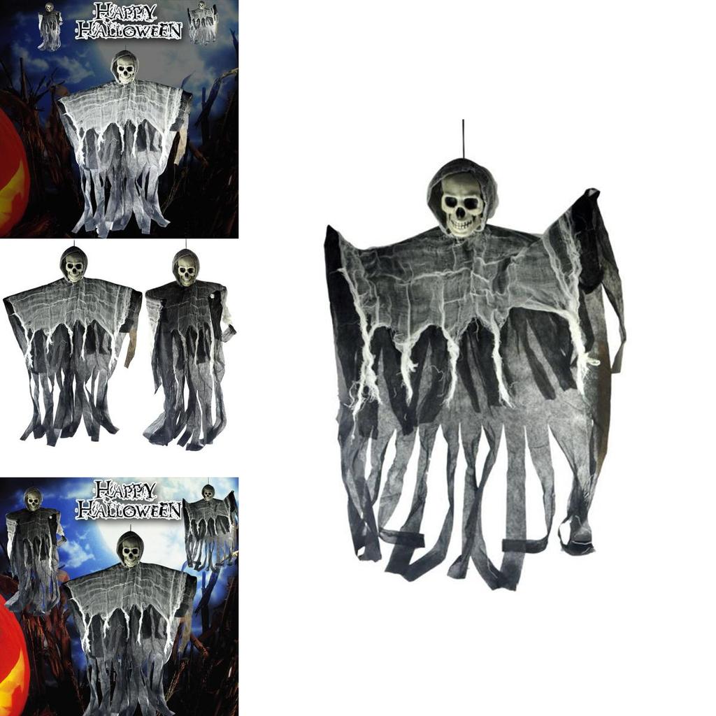 Durable 100cm Halloween Skeleton Hanging Reaper With Realistic Skull And Hood