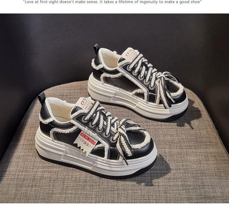 

Нишевый дизайн женской обуви 2025 новая весна популярные белые туфли толстая подошва внутренняя высота увеличение модные ретро кеды 40 чёрный