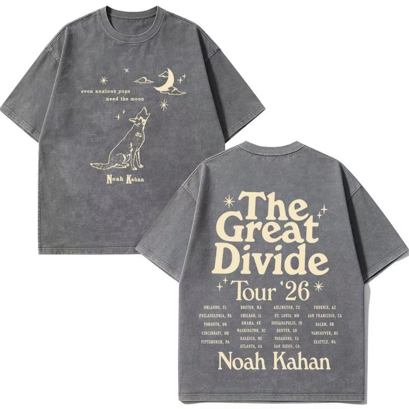 Noah Kahan The Great Divide Tour 2026 Grafica Vintage Lavata Maglietta Uomo Donna Moda Maglietta Estiva Casual Magliette in Cotone