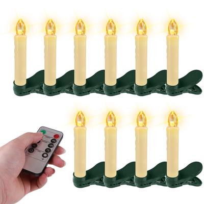 Set aus 10 batteriebetriebenen LED-Weihnachtsbaum-Spitzkerzen mit Fernbedienung, 10-Tasten-Controller und Klemmen, Weihnachts-/Hochzeits-/Party-Baumdeko