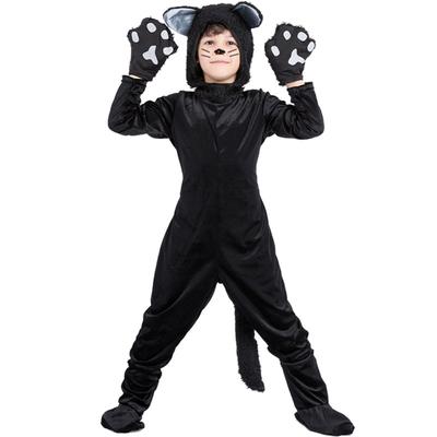 Kids Boys Girls Animals Black Cats Jumpsuit Hat Set Halloween Role Play Dress Up Cosplay Costume