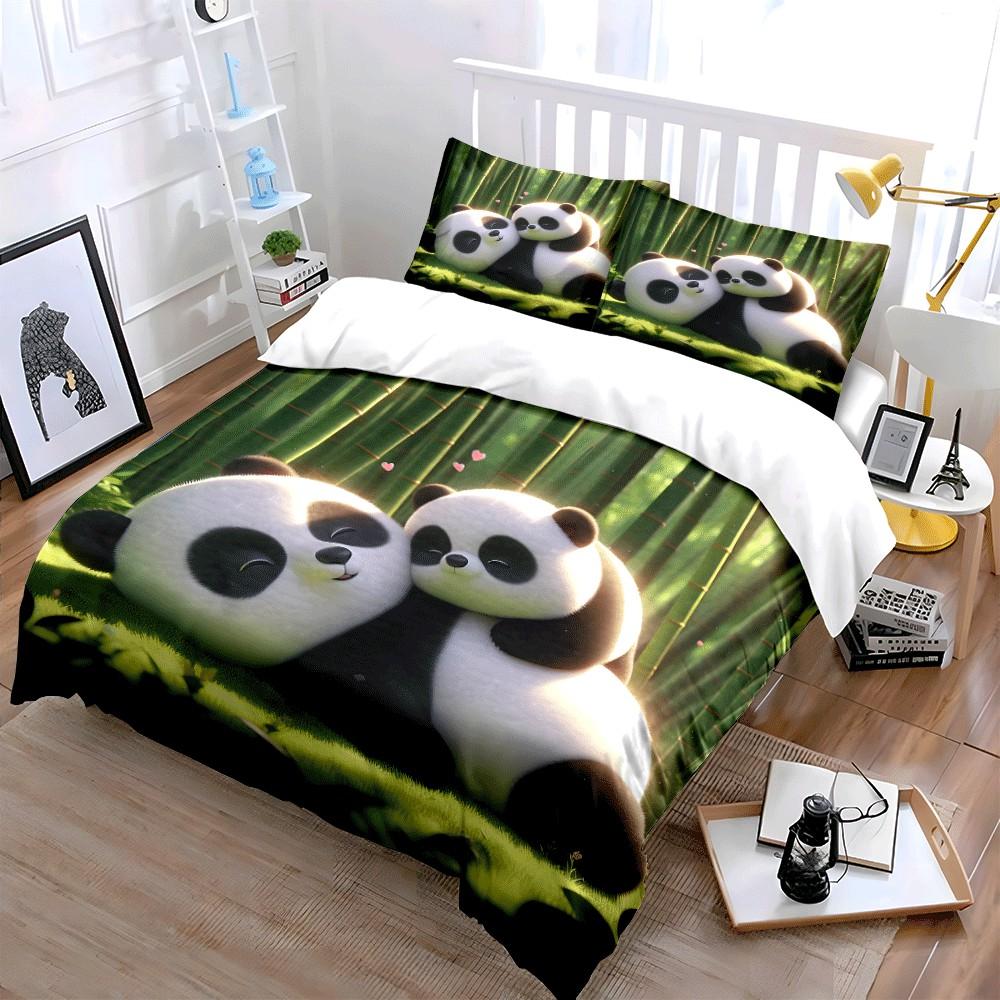"Panda-Themed Cozy Relaxation Set" Exquisite Three-piece Bedding Set Gift for Kids and Adults