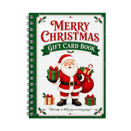 Themed Illustration Gift Organizer Christmas Card Book, 7" x 5" Spiral Bound Merry Creative Holiday Souvenir Book Booklet, Greeting Album Personalized