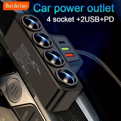 Adapter zasilania samochodowego z 4 gniazdami z szybkim ładowaniem USB i PD - Rozdzielacz gniazda 12V w pojeździe
