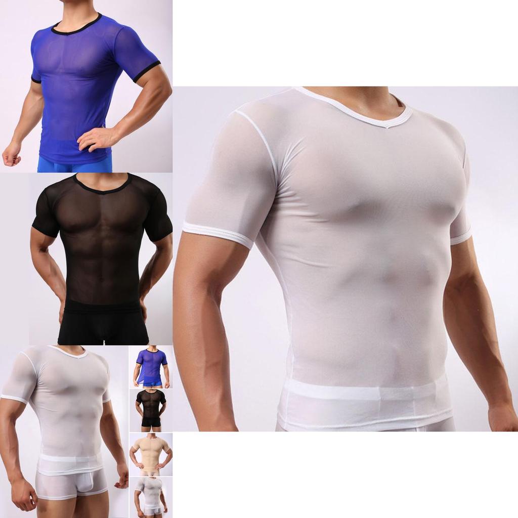 Men's Slim Fit Sexy Mesh Sheer Short Sleeve Gym Tops Chic And Stylish T-shirt