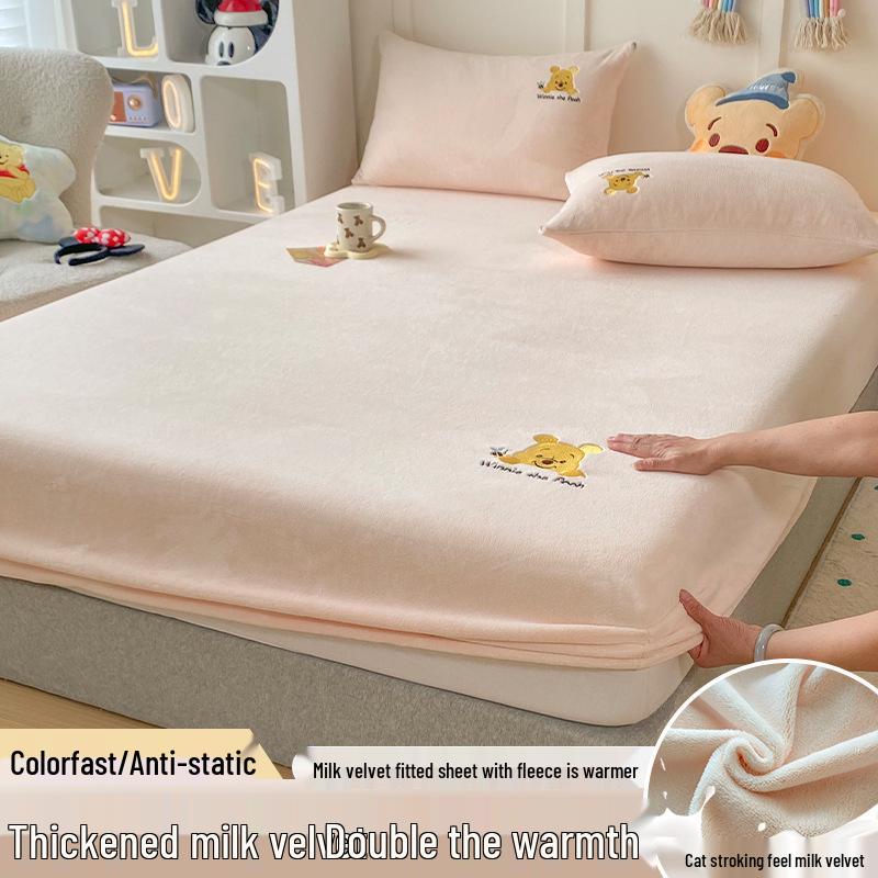Autumn Winter Flannel Fitted Sheet: Non-slip Coral Fleece Bedspread & Mattress Cover