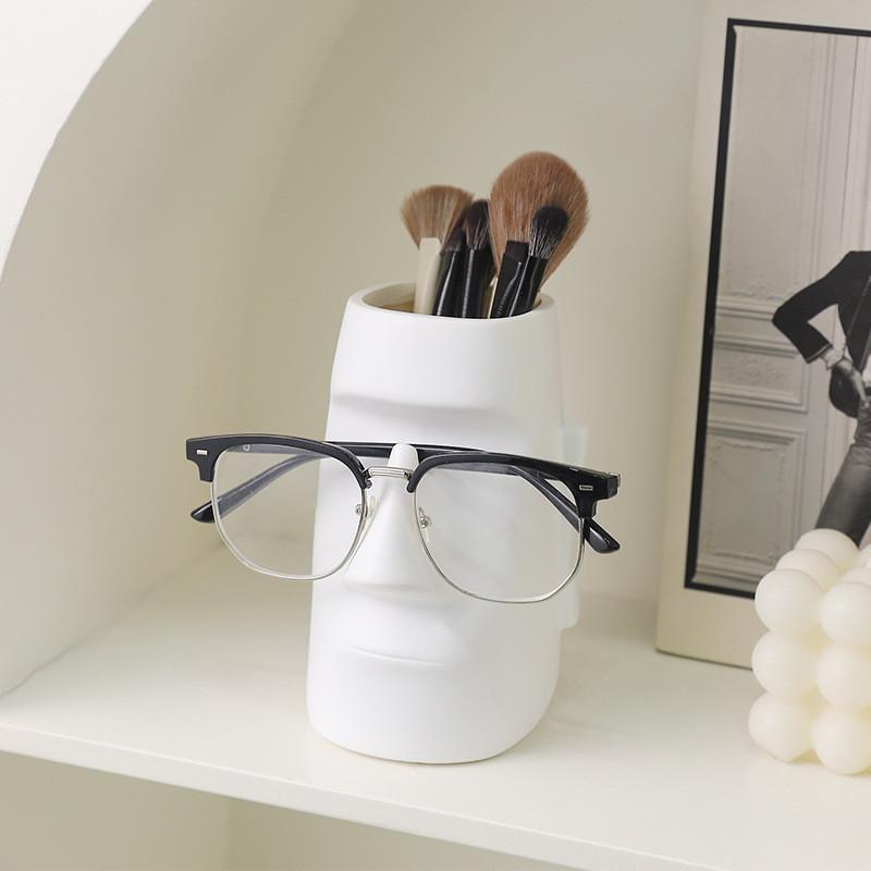 Moai Statue Eyeglass Holder Desktop Organizer With Multifunctional Storage For Home Office Decor