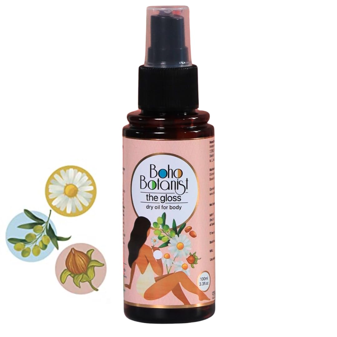 Boho Botanist The Gloss Dry Body Oil (100 mL) | Lightweight & Fast Absorbing | With Almond Oil, Squalane, Shea Butter & Macadamia Seed Oil | Deep