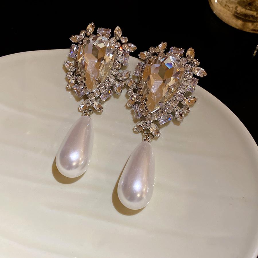 Eingelegter Strass Wassertropfen Perlenanhänger Ohrring für Damen Übertriebene Mode Temperament Hängeohrringe High-End Zirkon