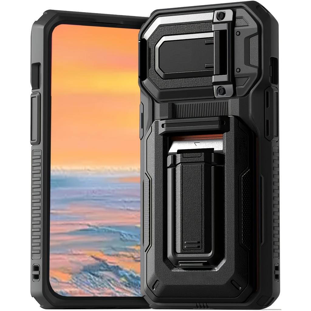 Mechanical Style Series for 17 16 15 14 13 Pro Max Wallet Card Holder Case [3-5 Cards] Rugged Semi-Automatic Card Slot
