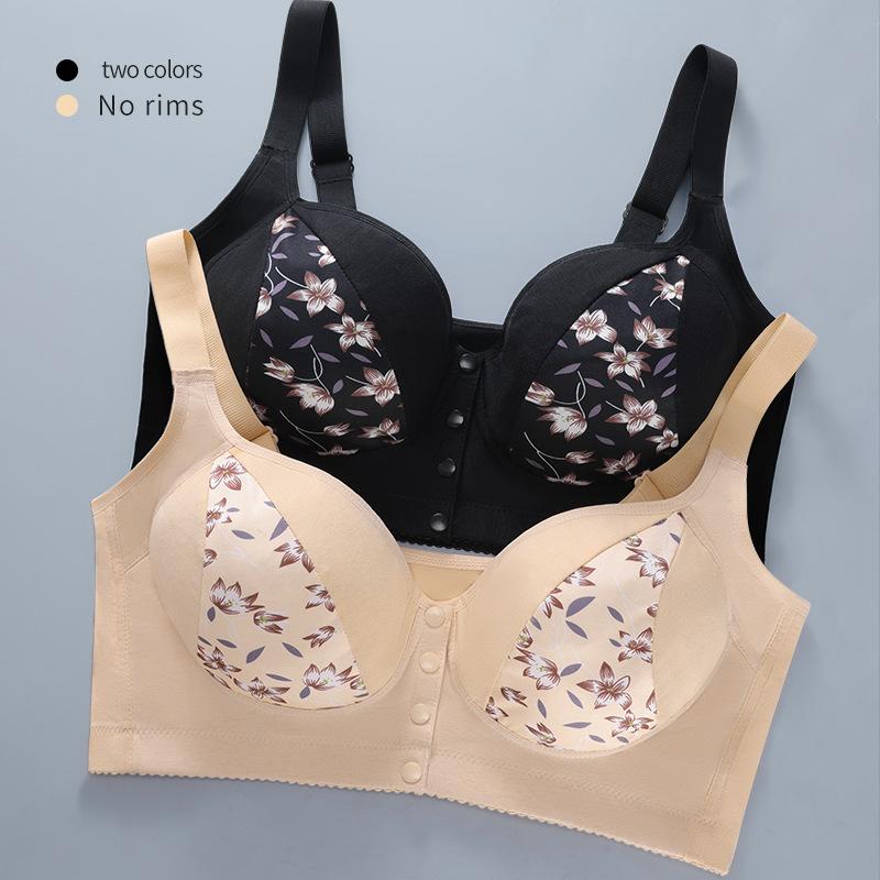 A-G Cup 36-52 Super Large Size Bra Popular European and American Size No Steel Ring Creative Printing Front Buckle Underwear