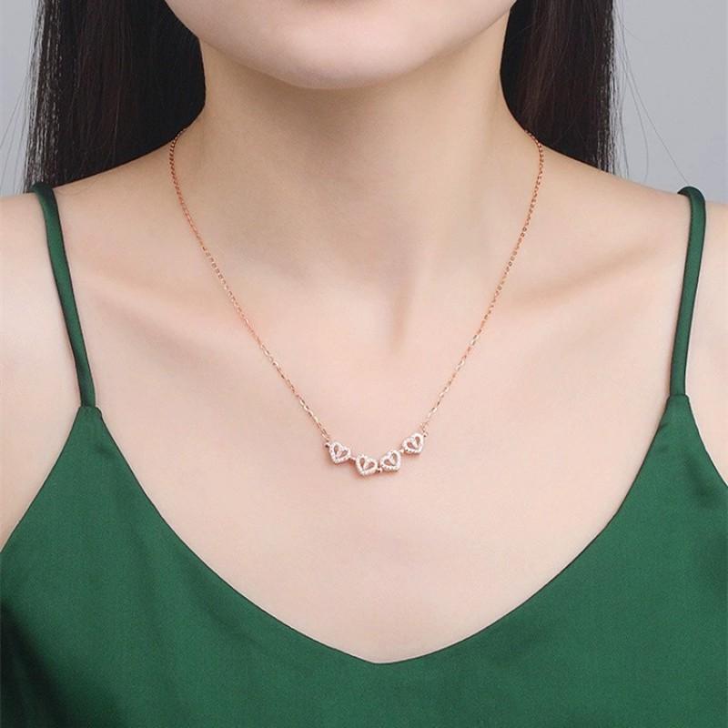 Sterling Heart Pendant Necklace With Clover Zircon Charm Magnetic Clasp Women Fashion OL Jewelry